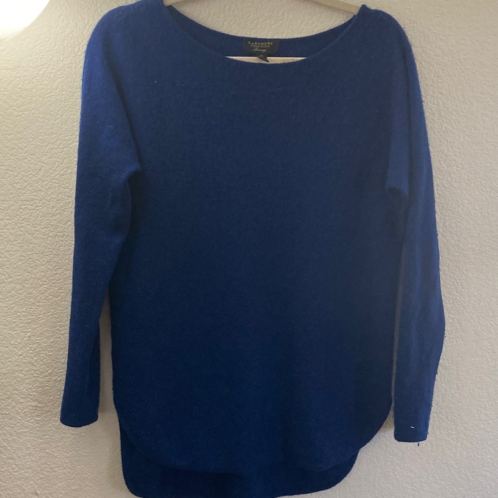 Charter Club Royal Blue purple 100% Cashmere Sweater boat neck classic 23x27